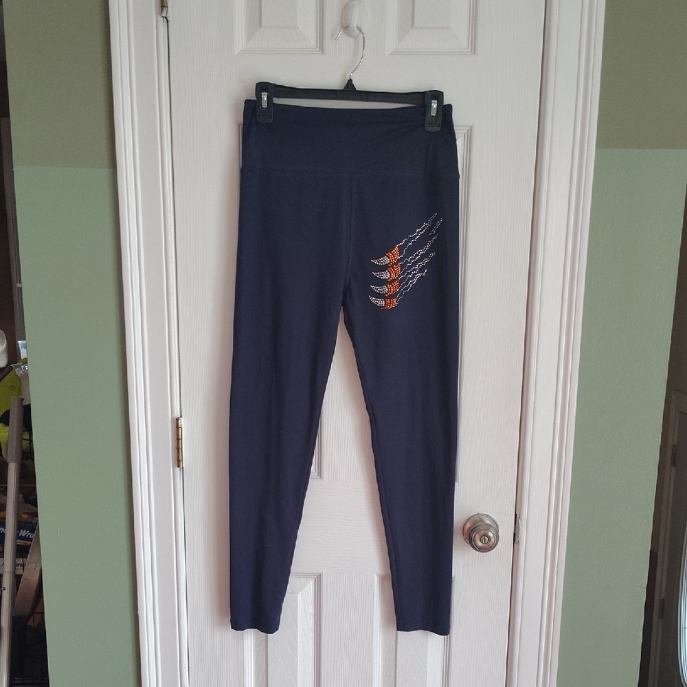 Navy Leggings with Orange and White Rhinestone Claw Design